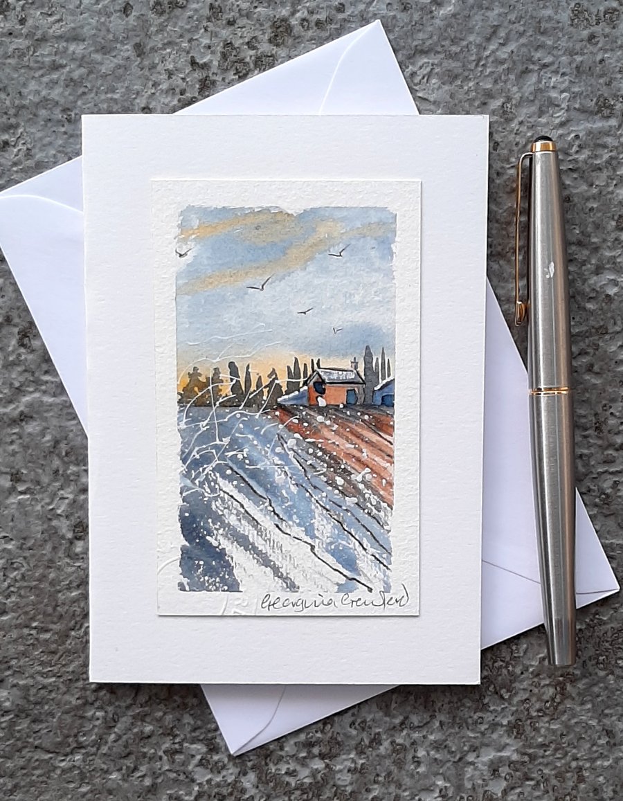 Handpainted Blank Card. Watercolour OOAK