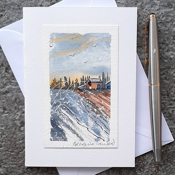 Handpainted Blank Card. Watercolour OOAK