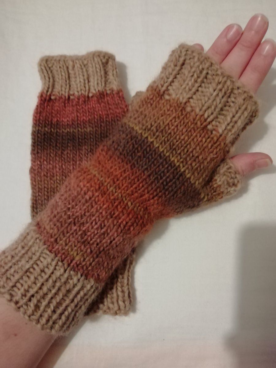 Hand knitted chunky fingerless gloves 