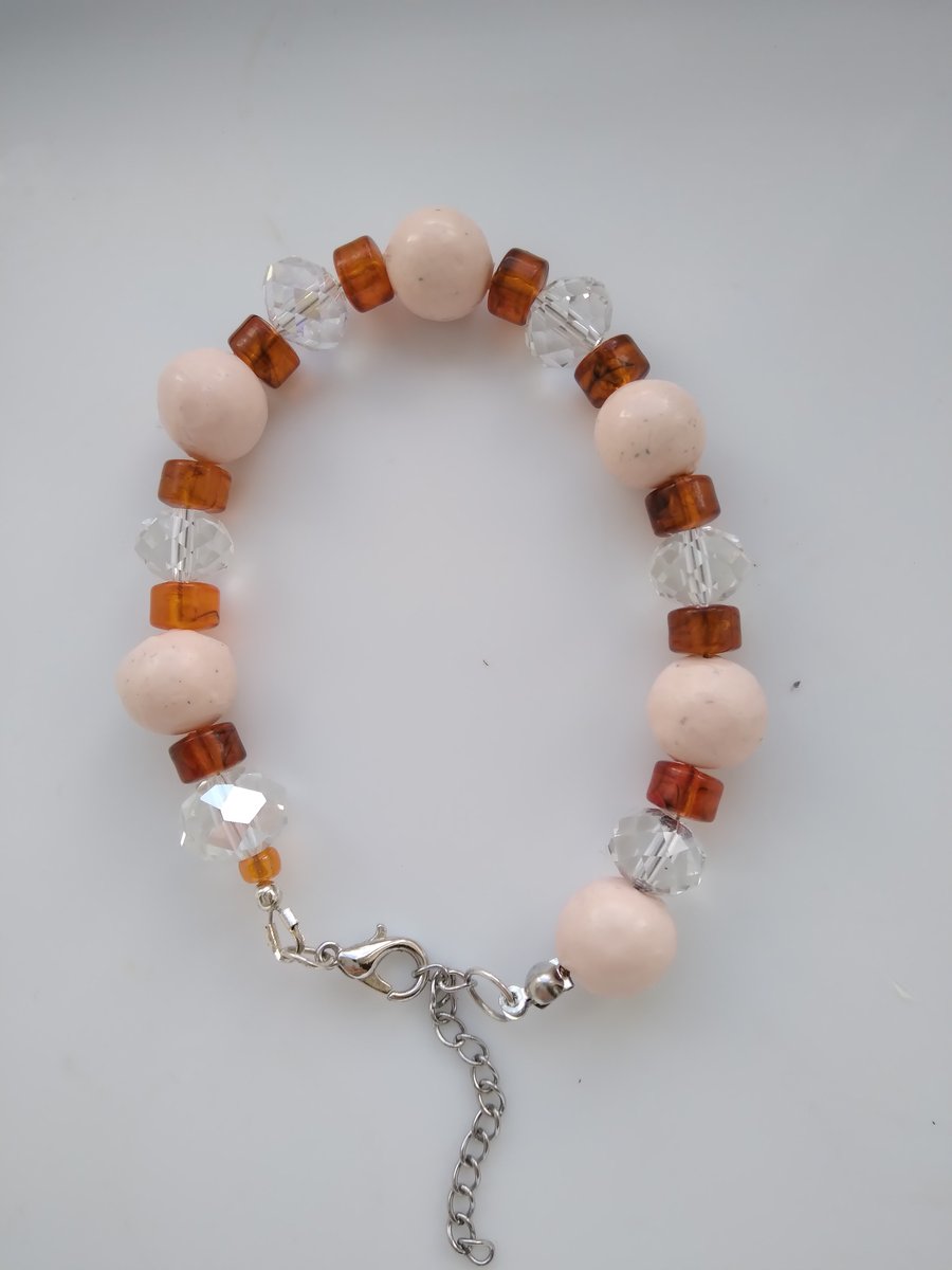 Peach & Amber Beaded Chain Bracelet