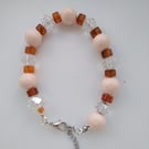 Peach & Amber Beaded Chain Bracelet