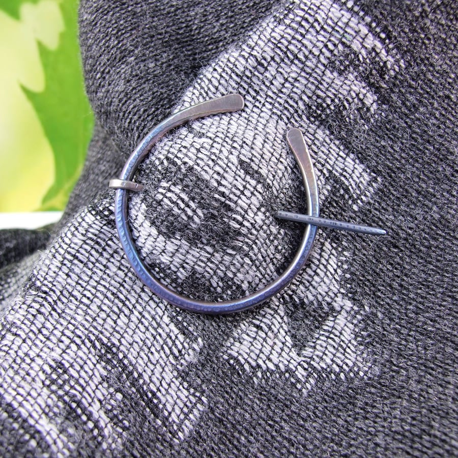 Pennanular Brooch, Shawl Pin, Titanium Celtic Clasp for Wrap, Anodised Blue