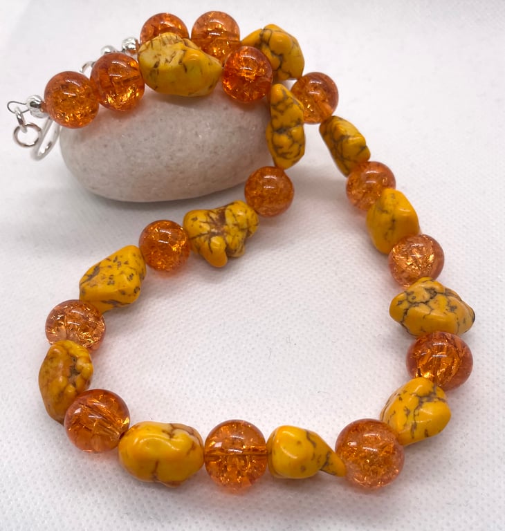 Chunky Golden Yellow Turquoise Bead Necklace 