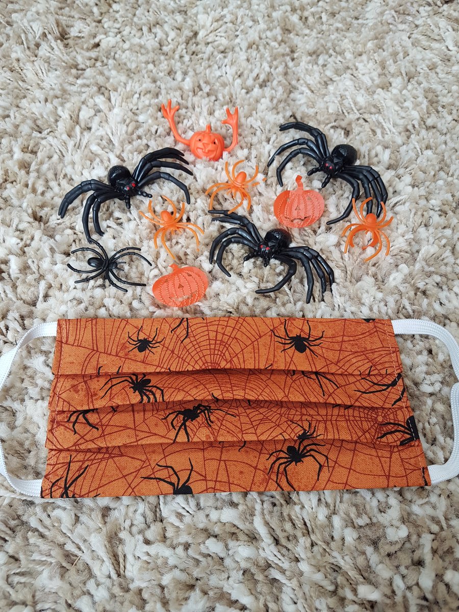 Halloween Child face covering – Orange Spider print