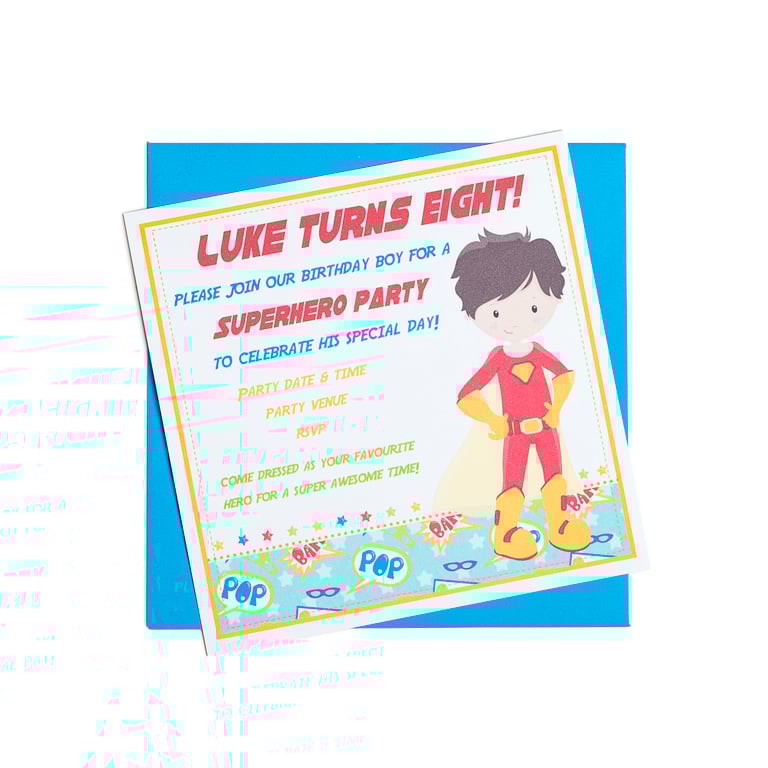 Personalised Superhero Supergirl Party Invitations - pack of 6