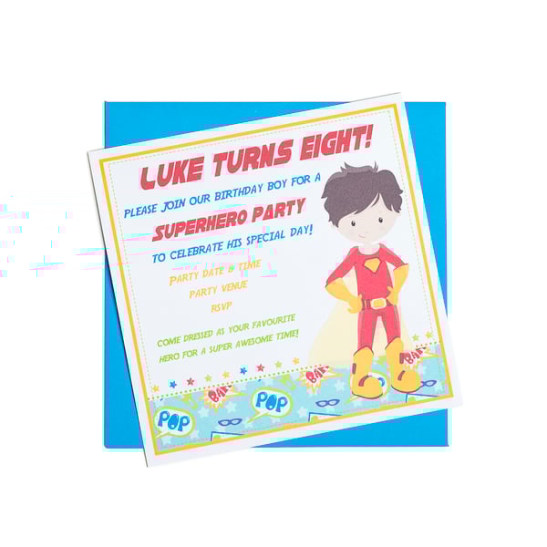 Personalised Superhero Supergirl Party Invitations - pack of 6