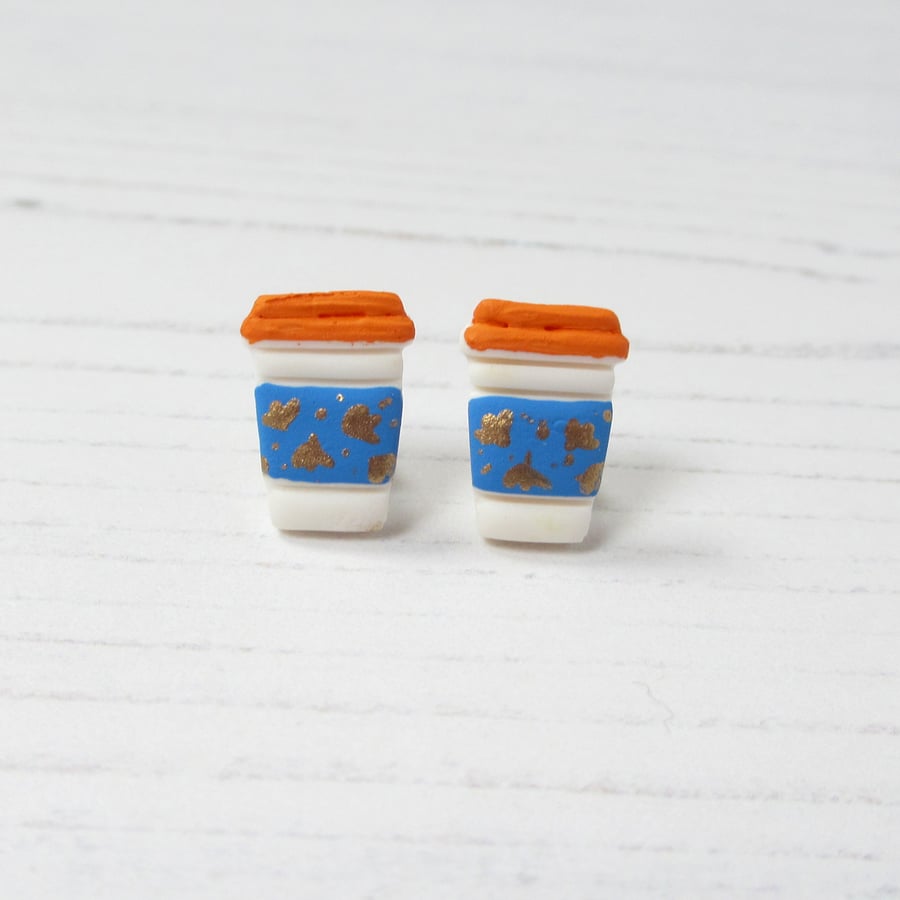 Mini Autumn coffee cup earrings, choose your fixing