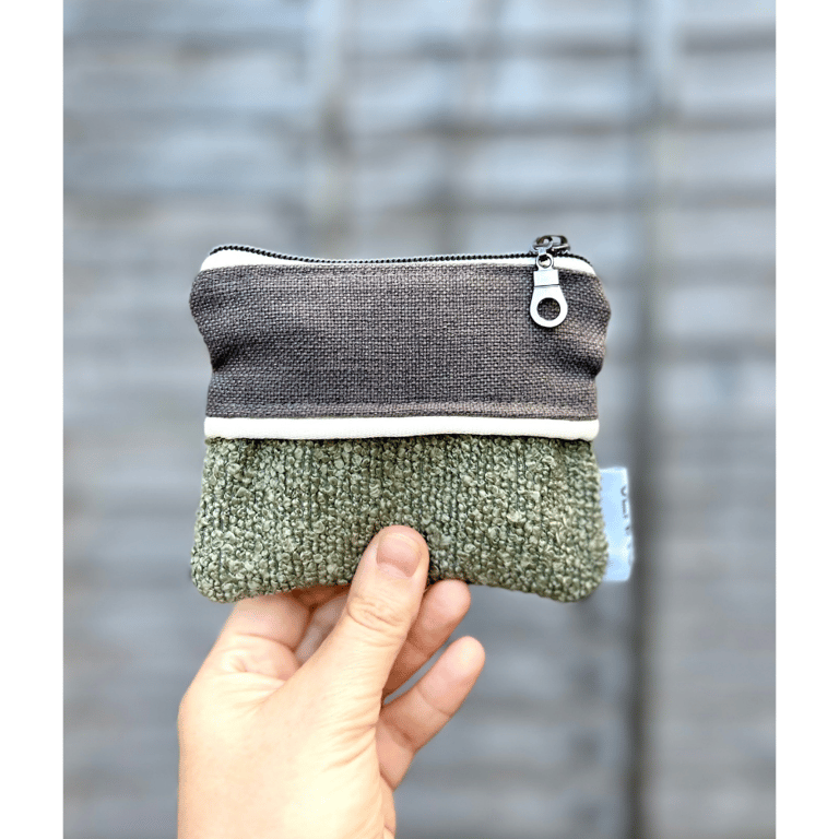 Handmade Small Fabric Green and Brown Purse - Textile Pouch  - Moss and Earth