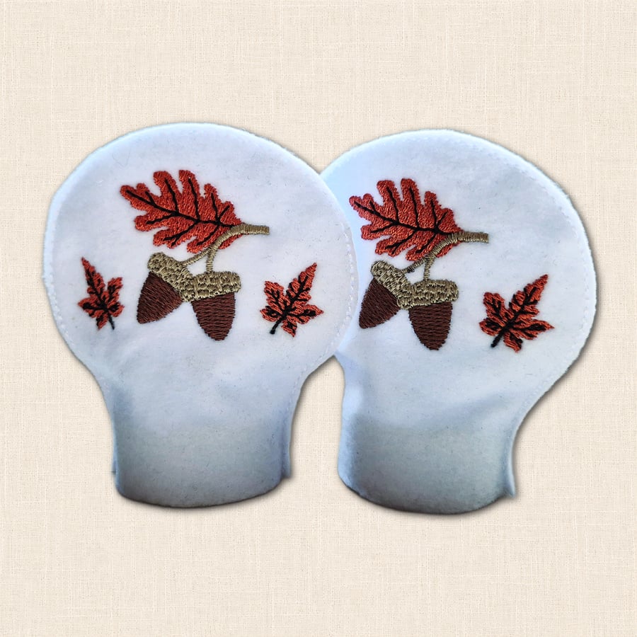 Autumn Acorn and Leaf Tealight Covers - Embroidered Woodland Decor
