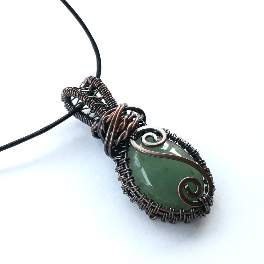 Aventurine Copper Wire Wrapped Gemstone Pendant Necklace