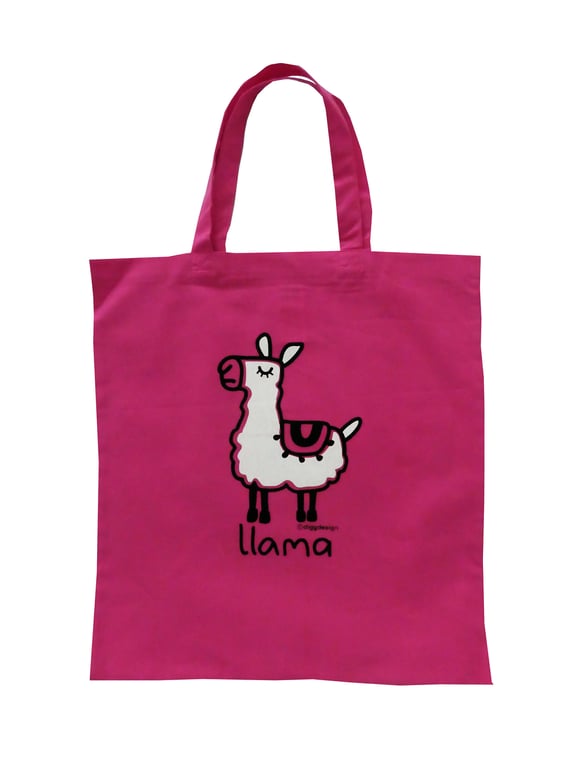 Digg Design LLAMA cotton Tote shopper Bag. Hot Pink