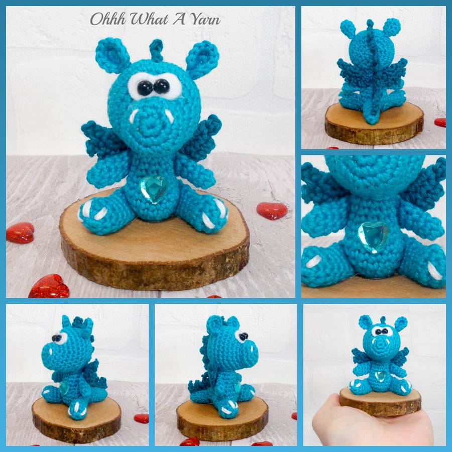 Mini crochet Jewel dragon ornament. Blue dragon.  Dragon decoration.
