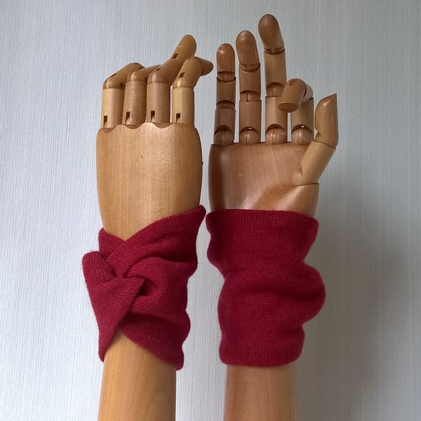 Pure Cashmere Pulse Point Cuffs, Red Wrist Warmers