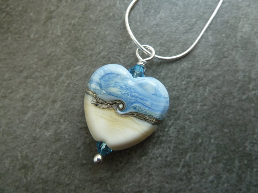 sterling silver chain, lampwork glass pendant