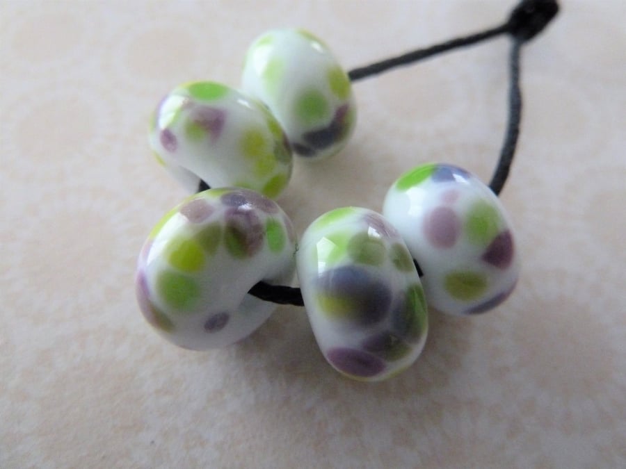 green and purple frit lampwork glass beads