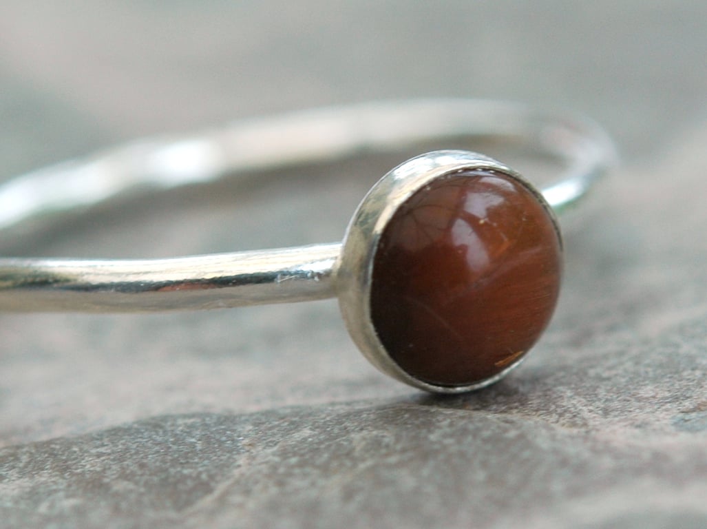 Peach Moonstone and Sterling Silver Ring,  size P