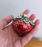 Ceramic Strawberry Christmas Decoration – Handmade Strawberry Bauble with Gold - Image 2