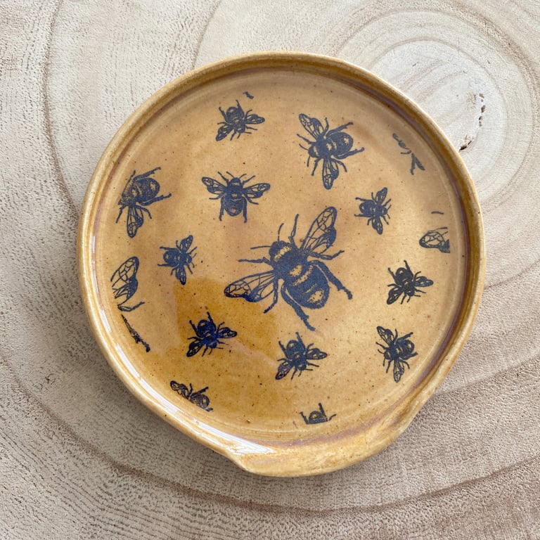 Summer Seconds Handmade Ceramic Amber Bee Spoon Rest