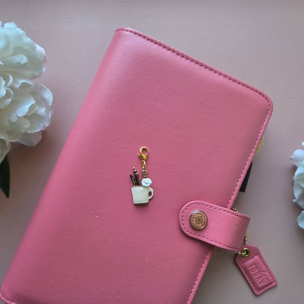 Planner Charm Blush Cute Stationery Cup Clip On Dangle Charm