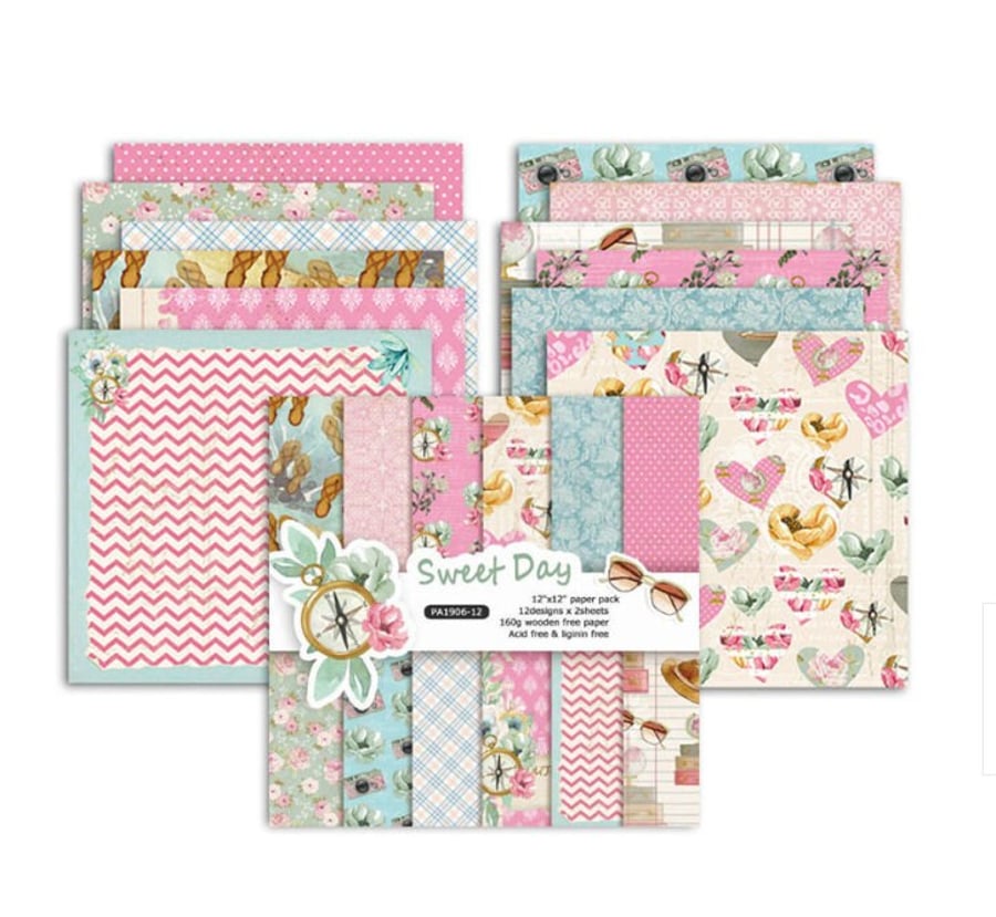 Syntego 24 Sheets, 12 Designs 'Sweet Day' Paper Design Decorative Acid Free Scra