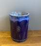 Blue stoneware vase impressed with flowers pen pot 