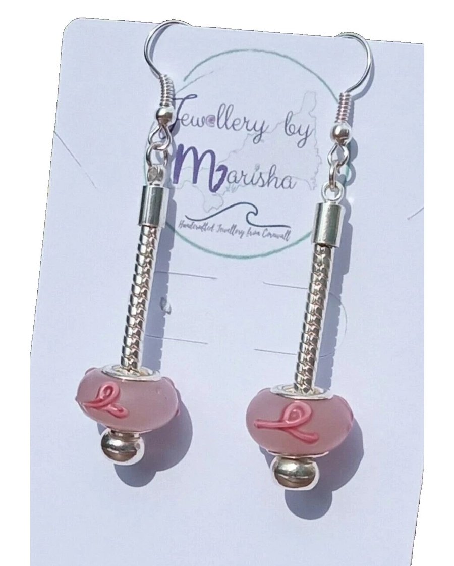 Breast Cancer Awareness Earrings Pink Ribbon Silver Plated Jewellery Gift