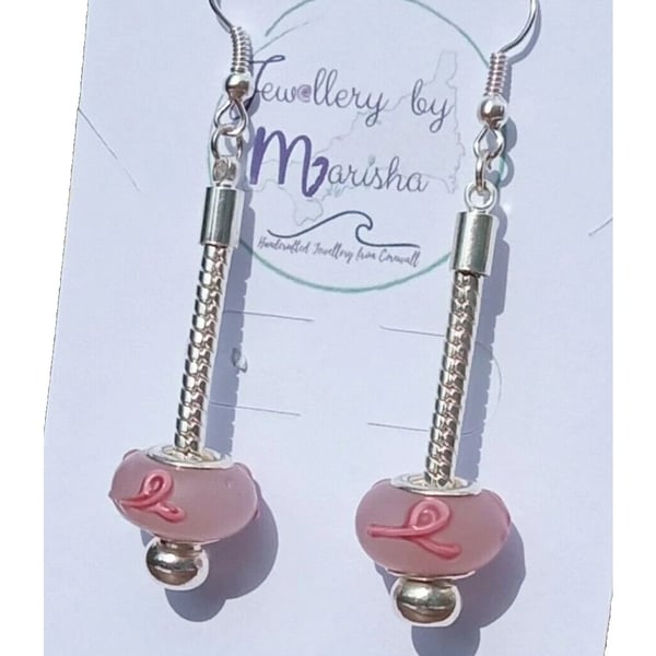Breast Cancer Awareness Earrings Pink Ribbon Silver Plated Jewellery Gift