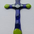 Fused Glass - Medium cross - Blue and green