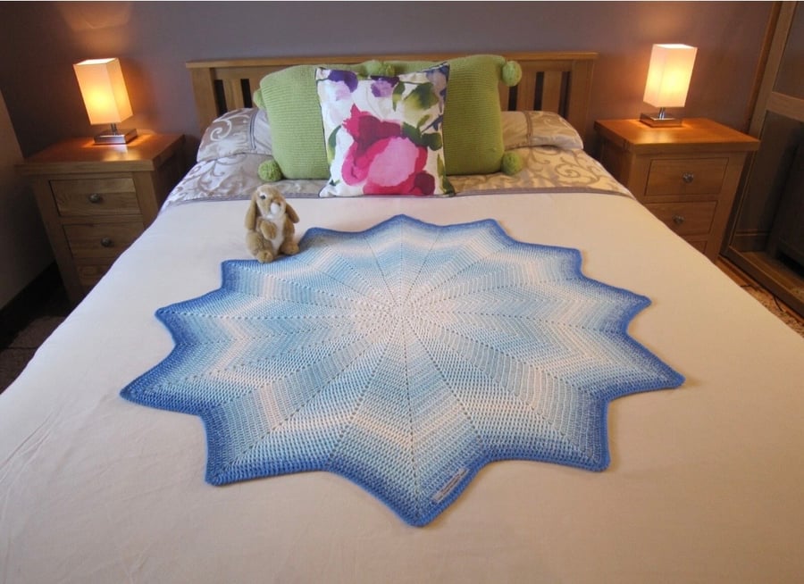 Blue and White Crocheted Baby Blanket, Baby Boy Gift, Star Shape