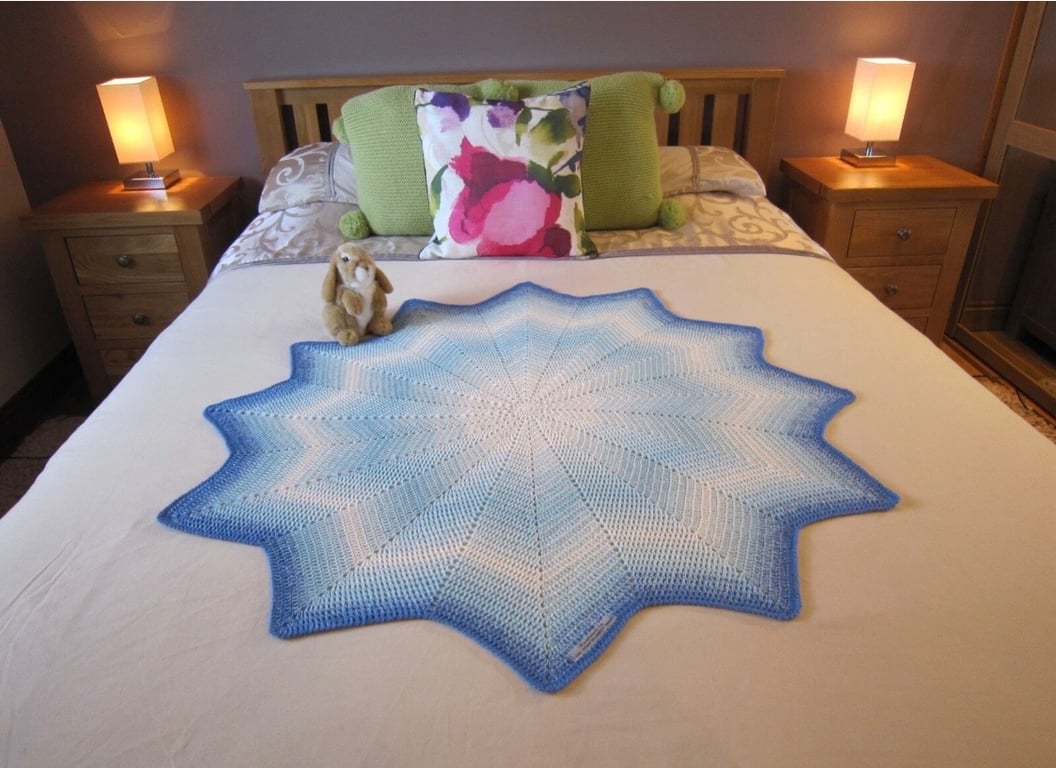 Blue and White Crocheted Baby Blanket, Baby Boy Gift, Star Shape