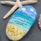 Felted Pebble Brooch – Handmade & Hand Embroidered, Cornwall Inspired