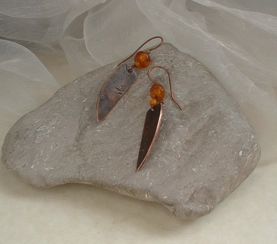 Rustic Copper & Amber Earrings