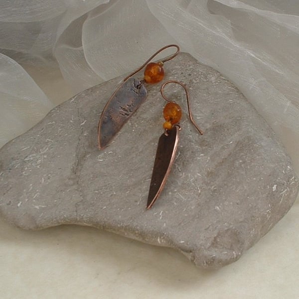 Rustic Copper & Amber Earrings
