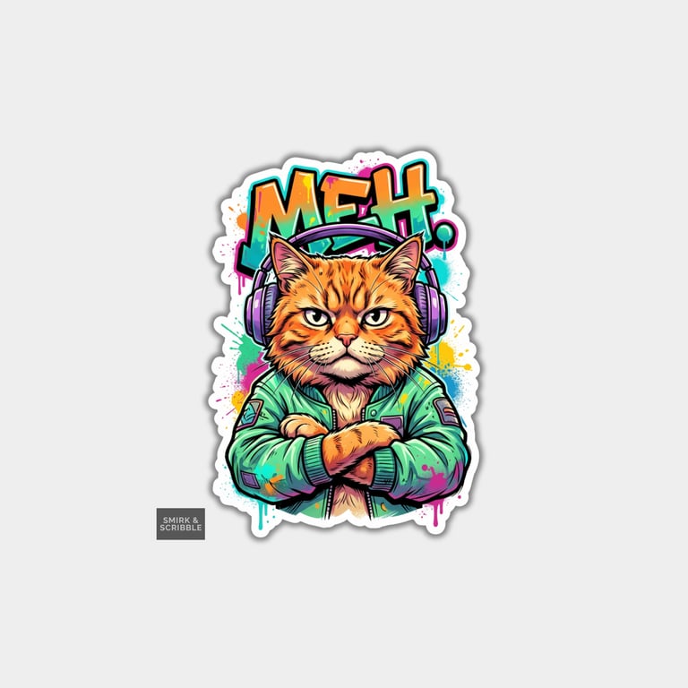 Funny Die Cut Vinyl Sticker - Meh Grumpy Cat