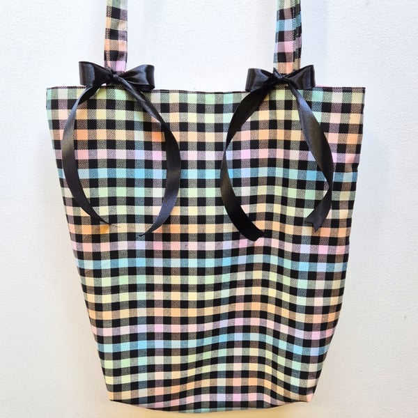 Pastel check tote bag
