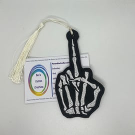 Skeleton Finger embroidered bookmark