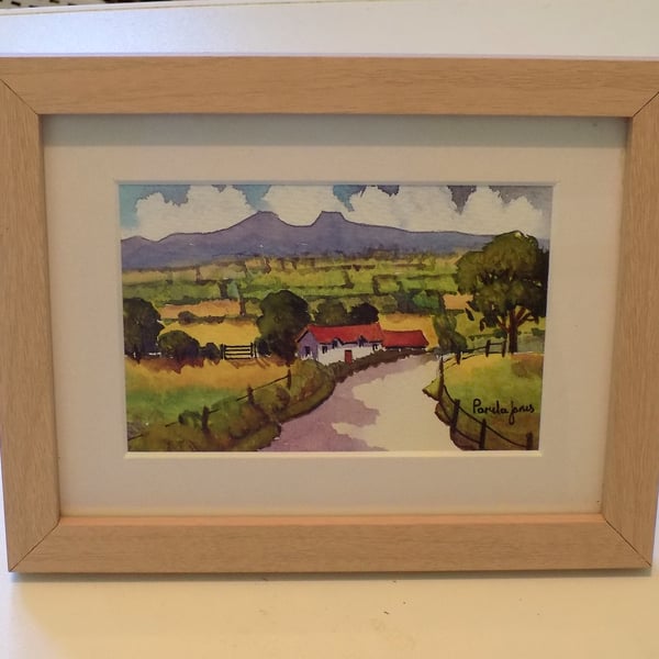 Red Roof Cottage, Brecon Beacons, Wales, Original watercolour, in 8 x 6 '' Frame