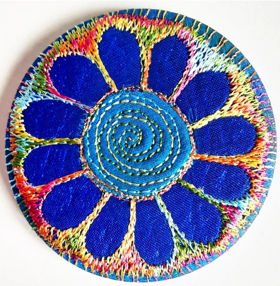 58mm Fabric Pocket Mirror with Free Machine Embroidery
