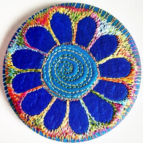 58mm Fabric Pocket Mirror with Free Machine Embroidery