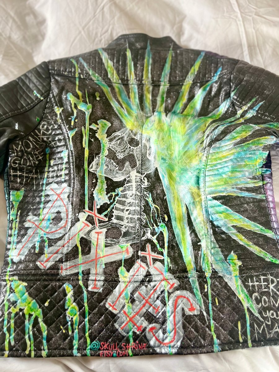 Bone Machine Hand-Painted Pixies Leather Jacket