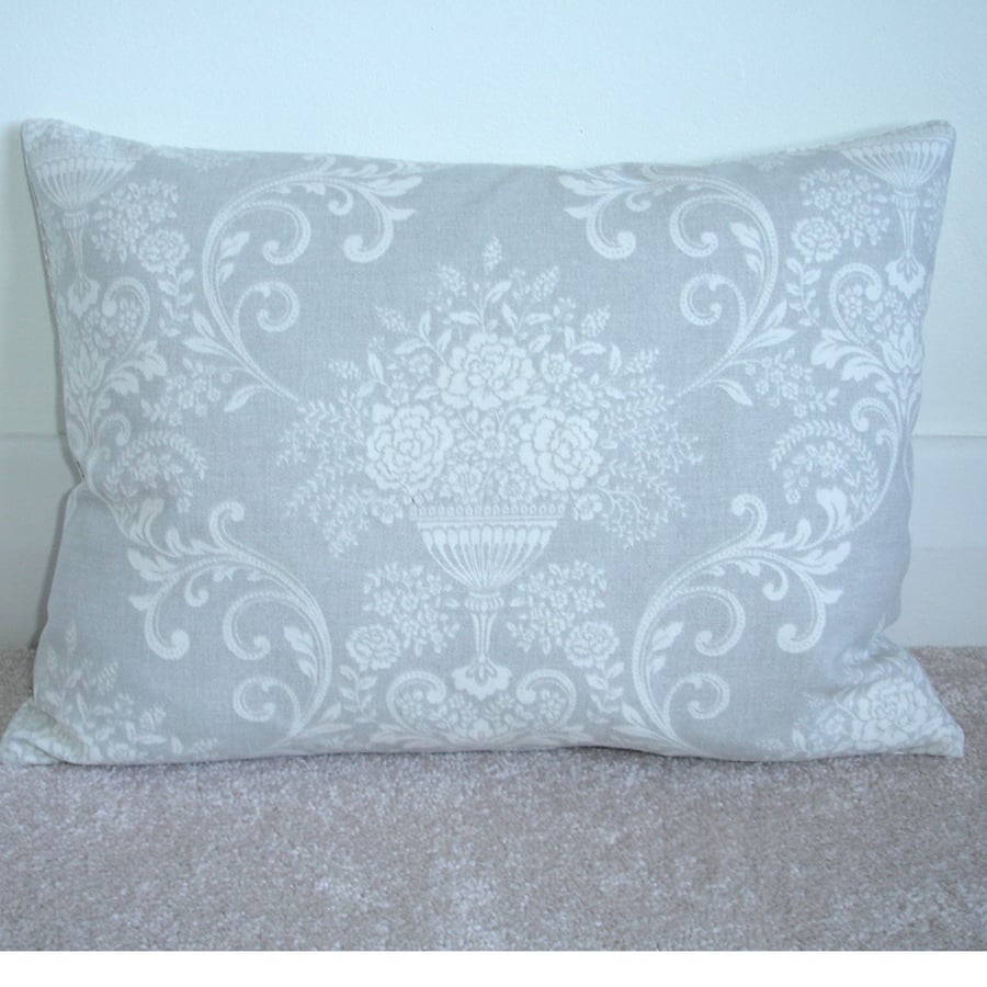 Oblong Bolster Cushion Cover Grey Toile Floral 16" x12"