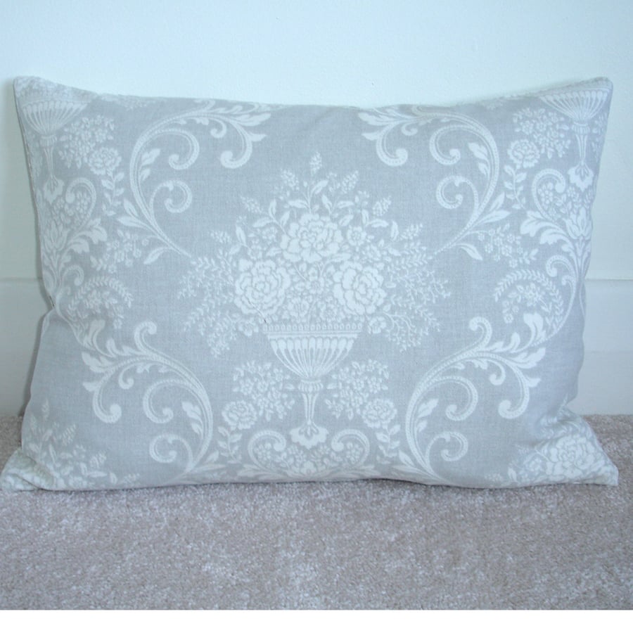 Oblong Bolster Cushion Cover Grey Toile Floral Folksy