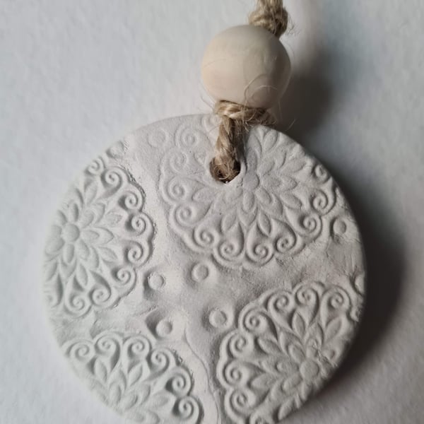 FREE DELIVERY embossed circle clay hanging Folksy