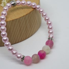 Pink Frosted Agate stretch bracelet