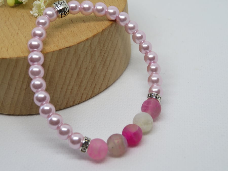 Pink Frosted Agate stretch bracelet