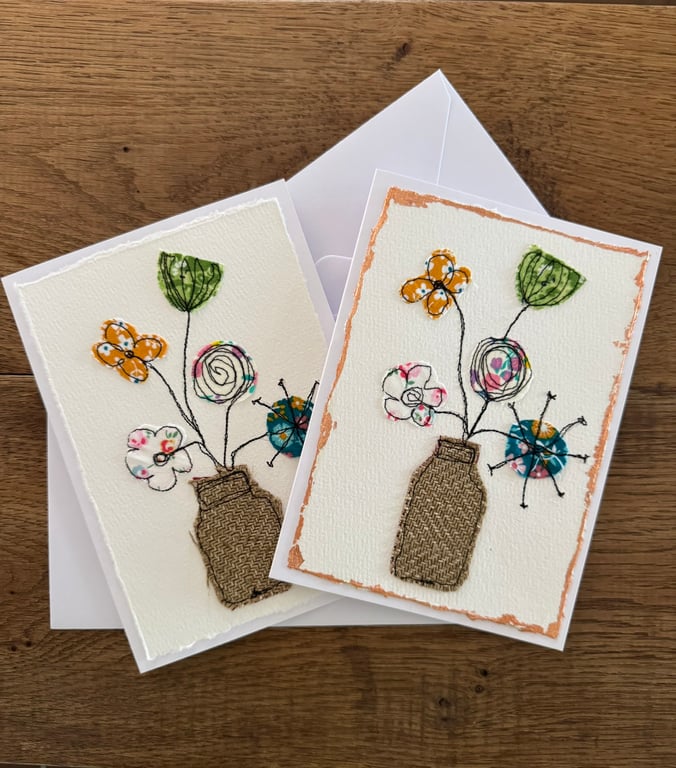 Hand made raw edge applique cards - Pack of two 