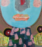 Outsider Art Brut Portrait Painting On Canvas Blue Green Weird Surreal Face - Image 6