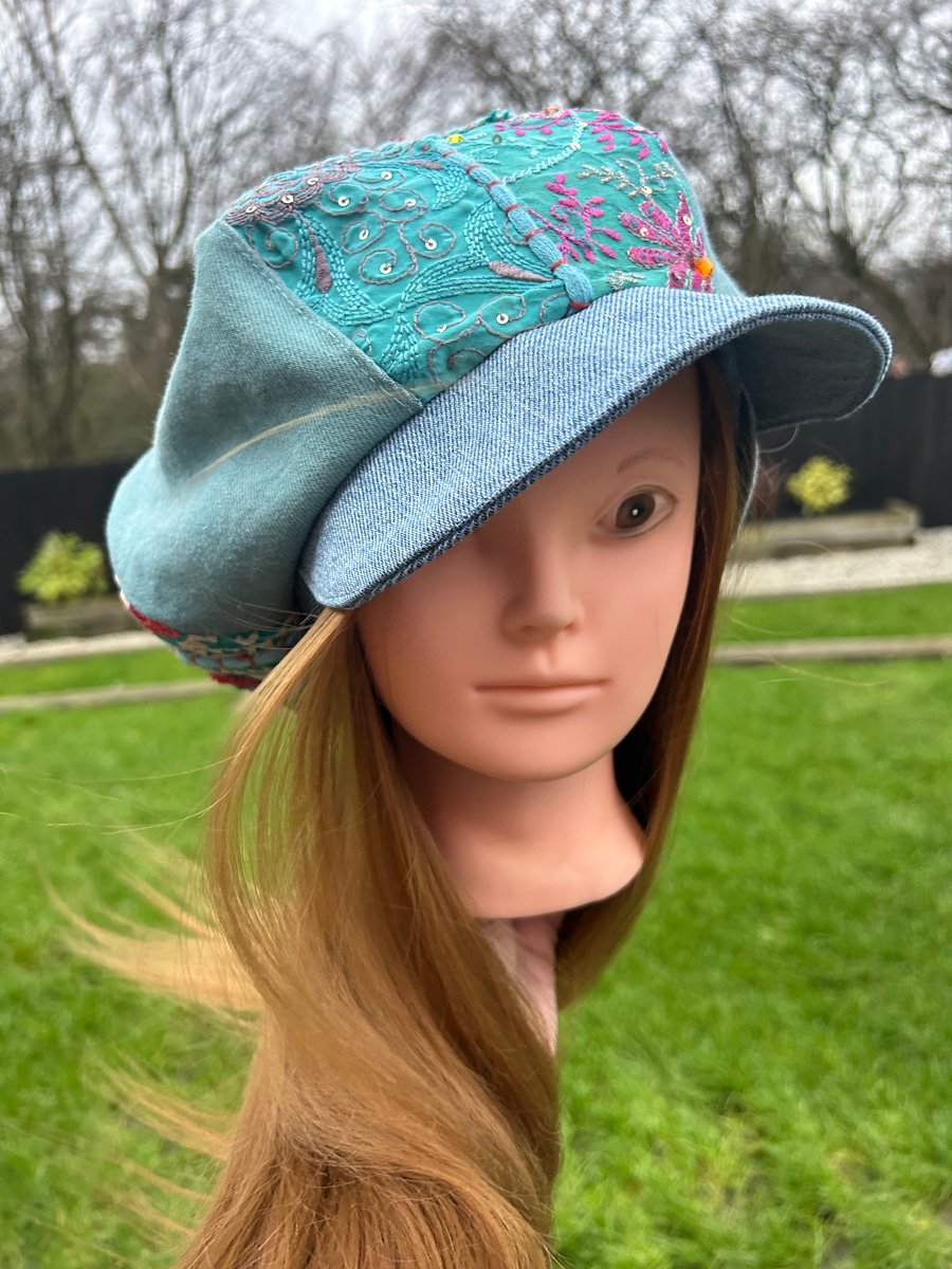Womens baker boy cap - Turquoise - Denim