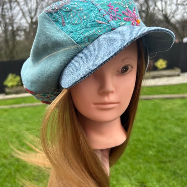 Womens baker boy cap - Turquoise - Denim