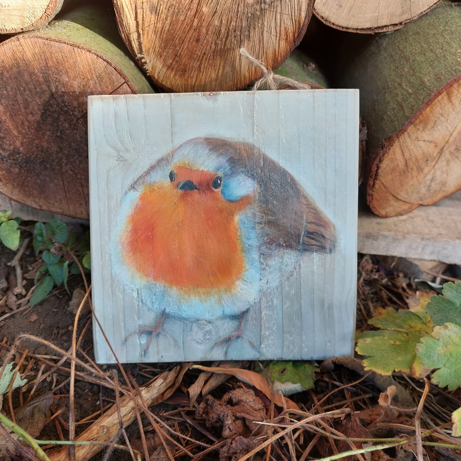 Original painting upcyled wood